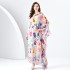 2024 Spring/Summer - Vacation Style One Shoulder Wooden Ear Strap Long Wide Swing Printed Dress