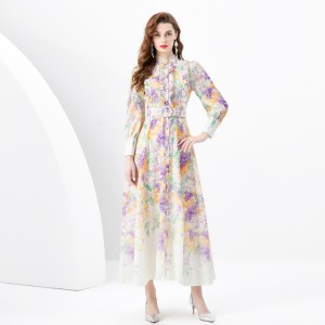 2024 Spring/Summer - Wave Lace Wide Skirt Cardigan Long Retro Painted Printed Dress