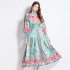 Original in stock | 2024 spring/summer floral ethnic style retro stand up collar lantern sleeve printed dress