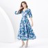 2024 Spring/Summer - Vacation Retro Style V-neck Slimming Lantern Sleeve Painted Long Dress