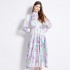 Original in stock | 2024 spring new satin retro stand up collar lantern sleeve printed dress