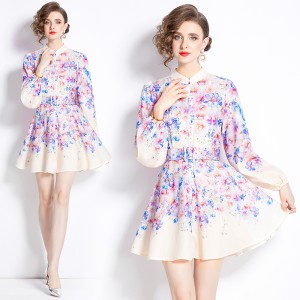 Original in stock | 2024 early spring new fresh temperament flower lantern sleeve short dress