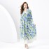 2024 Spring/Summer - Vacation Style V-neck Lantern Sleeve Wave Edge Vintage Printed Dress