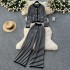 Mingyuan Xiaoxiangfeng set, women's high-end versatile round neck striped knitted cardigan+sweater casual wide leg pants