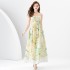 2024 Early Spring - Vacation style strapless wave edge wide swing painted printed long suspender dress