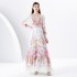 Early Spring 2024- Retro Deep V-neck Lantern Sleeve Wave Edge Wide Swing Printed Long Dress