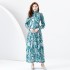 2024 Early Spring - Vacation style stand up collar lantern sleeves wave side length retro printed dress