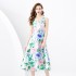 2024 Spring/Summer - Retro Stand cut V-neck Sleeveless Wide Swing Printed Long Dress