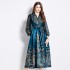 Original in stock | 2024 early spring V-neck ethnic style long sleeved printed waist lace up long dress