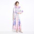 Original shooting | 2024 spring/summer new style temperament lapel slim fit medium long printed shirt collar dress