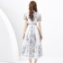 2024 Spring/Summer - Vacation Wrap up Strap Style V-neck Lantern Sleeve Long Retro Printed Dress