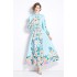 Original in stock | 2024 early spring new palace style stand up collar flower dress with single breasted design, long skirt