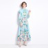 Original in stock | 2024 early spring new palace style stand up collar flower dress with single breasted design, long skirt