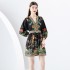 2024 Early Spring - Vacation style V-neck pleated lantern sleeves retro printed mini dress