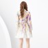 2024 Spring/Summer - Vacation Style V-neck Lantern Sleeve Wave Edge Mini Retro Printed Dress