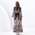 2024 Spring/Summer - Retro Deep V-neck Lantern Sleeve Wave Edge Wide Swing Painted Printed Long Dress