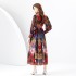 2024 Early Spring - Palace style stand up collar lantern sleeve wave side length retro printed dress