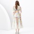 2024 Spring/Summer - Vacation Retro Style V-neck Slimming Lantern Sleeve Painted Long Dress