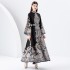 2024 Early Spring - Palace style stand up collar flared sleeve printed long lace dress