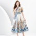 2024 Early Spring - Vacation Wrap Style V-neck Lantern Sleeve Long Printed Dress