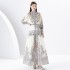 2024 Early Spring - Palace style stand up collar lantern sleeve wave side length retro printed dress