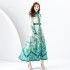 Early Spring 2024- Vintage stand up collar cardigan with wide skirt and lantern sleeves printed long dress