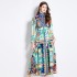 Original in stock | 2024 spring/summer floral ethnic style retro stand up collar lantern sleeve printed dress