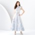 2024 Spring/Summer - Palace style lapel, sleeveless waist, wide skirt, printed long dress