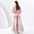 2024 Early Spring - Palace style stand up collar lantern sleeve wave side length retro printed dress