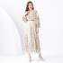 2024 Vacation - Palace style V-neck lantern sleeve double door placket printed long lace dress