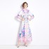 Original shooting | 2024 spring/summer new style temperament lapel slim fit medium long printed shirt collar dress