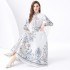 2024 Vacation - Palace style stand up collar lantern sleeve single placket printed long lace dress