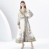 2024 Early Spring - Vacation Wrap Style V-neck Lantern Sleeve Long Printed Dress