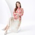 2024 Vacation - Countryside style stand up collar lantern sleeves wave side length retro printed dress two-piece set