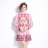 Original in stock | 2024 early spring temperament skirt patchwork print long sleeved slimming retro mid length dress