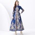 2024 Vacation - Palace style stand up collar lantern sleeve single placket printed long lace dress