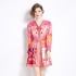 Original shooting | 2024 early spring new retro positioning flower V-neck long sleeved waist slimming dress