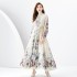 2024 Spring/Summer - Vacation style stand up collar single breasted tropical plant print wide swing long dress