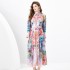 2024 Spring/Summer - Palace style lapel lantern sleeve wave side length retro printed dress