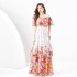 2024 Spring/Summer - Vacation Style One Shoulder Lotus Leaf Edge Holiday Printed Long Cake Dress