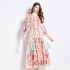 Original in stock | 2024 spring/summer floral ethnic style retro stand up collar lantern sleeve printed dress