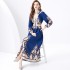 2024 Vacation - Palace Style V-neck Lantern Sleeve Wave Edge Vintage Printed Dress