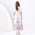 2024 Spring/Summer - Vacation style retro stand up collar single breasted lantern sleeve printed wide swing long dress