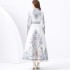 2024 Vacation - Palace style stand up collar lantern sleeve single placket printed long lace dress