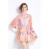 Original in stock | 2024 spring/summer ethnic style retro stand up collar lantern sleeve printed dress