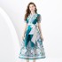 2024 Spring/Summer - Vacation Wrap up Strap Style V-neck Lantern Sleeve Long Retro Printed Dress