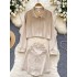 Korean fashion versatile polo collar long sleeved short top+high waisted single breasted irregular skirt two-piece set