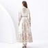 2024 Vacation - Palace style stand up collar lantern sleeve single placket printed long lace dress