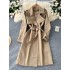 British style tied waist mid length knee length coat 2024 new French retro lapel casual trench coat jacket