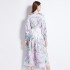 Original in stock | 2024 spring new satin retro stand up collar lantern sleeve printed dress